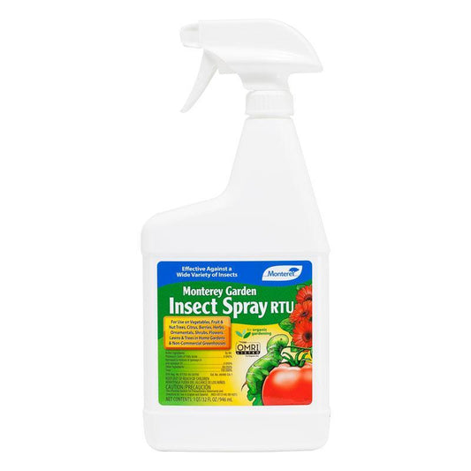 Grow Organic Monterey Garden Insect Spray Ready To Use, a pest control product in a quart spray bottle for garden insect management.
