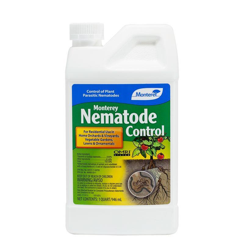 Grow Organic Monterey Nematode Control Qt for pest control, showing the product container with label and pest management features.