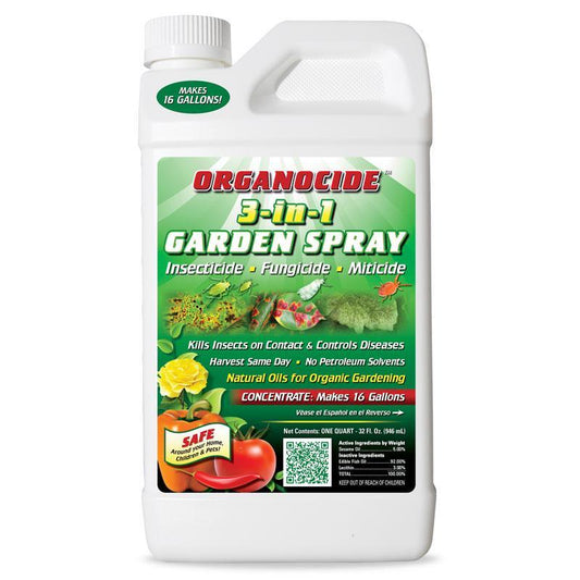 Grow Organic Organocide Concentrate pest control quart bottle, natural plant-safe solution for garden pest management.