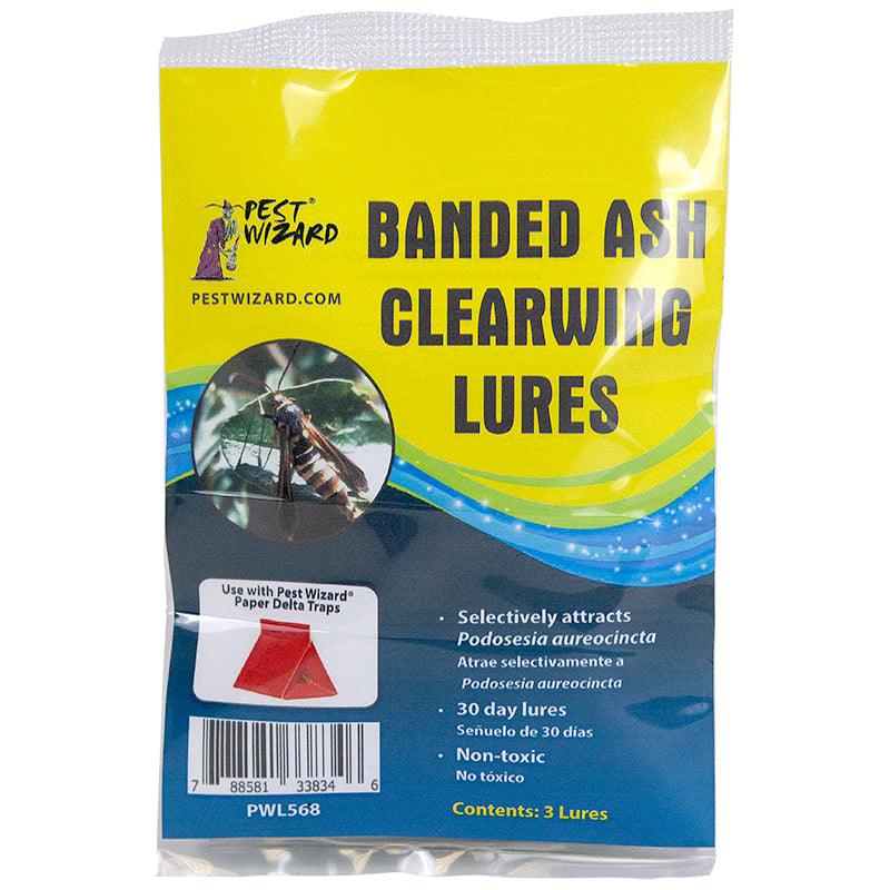Grow Organic Pest Wizard Banded Ash Clearwing Borer Lure 3-pack for pest control, featuring yellow traps with bait for pest management.