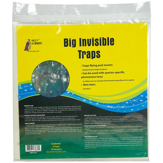 Grow Organic Pest Wizard Big Invisible Insect Trap 5-Pack for effective pest control, featuring clear, discreet insect traps.