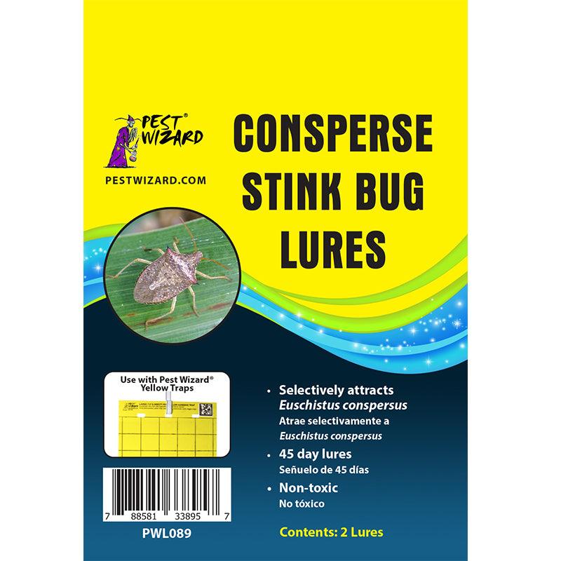 Grow Organic Pest Wizard Consperse Stink Bug Lure 2-pack for pest control, shown in a clear image with product packaging.