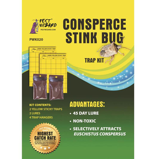 Grow Organic Pest Wizard Consperse Stink Bug Trap Kit for effective pest control, featuring a trap device with sticky surfaces and attractants.