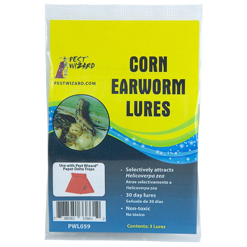Grow Organic Pest Wizard Corn Earworm Lure 3-pack for pest control, showing the lure packaging with branding and product details.