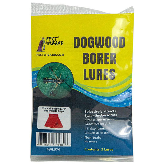 Grow Organic Pest Wizard Dogwood Borer Lure 3-pack for pest control, shown in a clear image with packaging details.