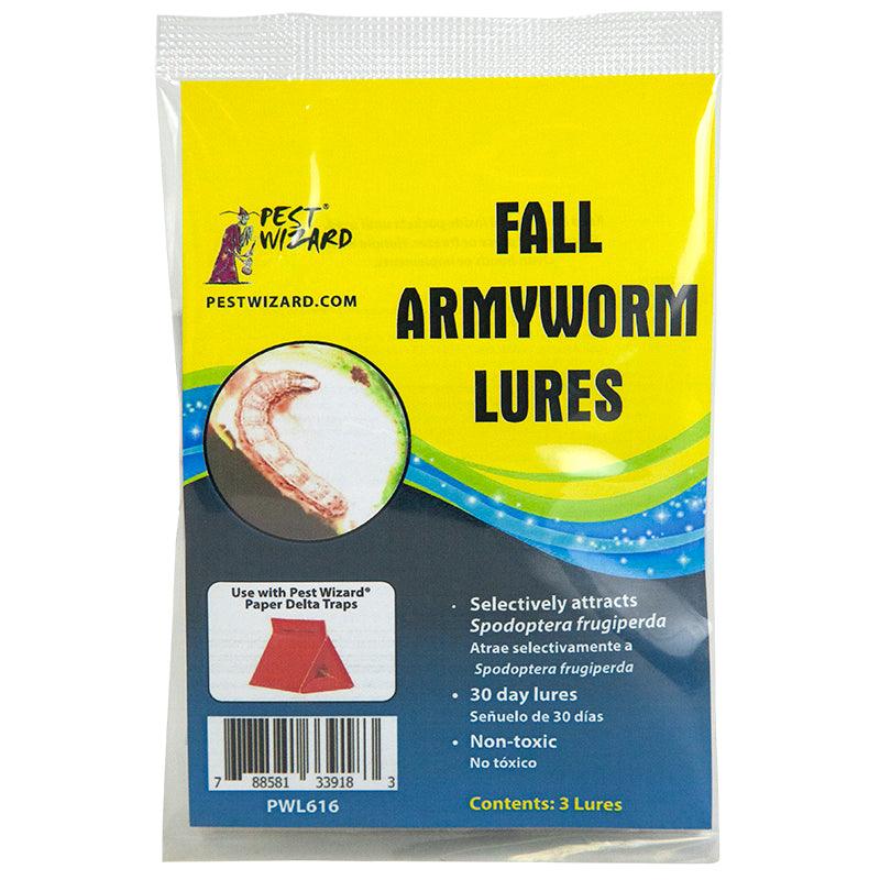 Grow Organic Pest Wizard Fall Armyworm Lure 3-pack for pest control, showing the lure containers used for pest management.