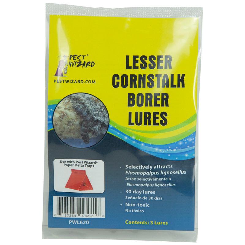 Grow Organic Pest Wizard Lesser Cornstalk Borer Lure 3-pack for pest control, showing the bait lures used in organic pest management.