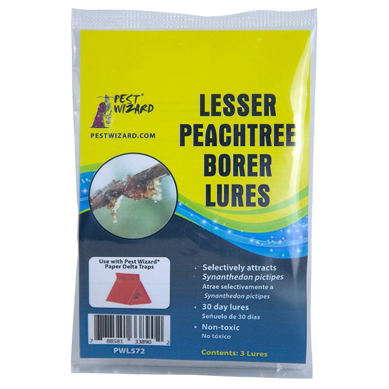 Grow Organic Pest Wizard Lesser Peachtree Borer Lure 3-pack for pest control, showing the packaged pest control lures on a white background.