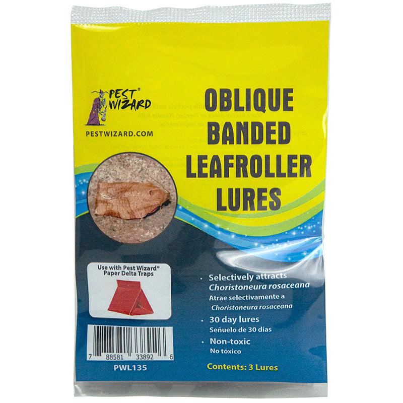 Grow Organic Pest Wizard Oblique Banded Leafroller Lure 3-pack for pest control, shown in a clear product image.