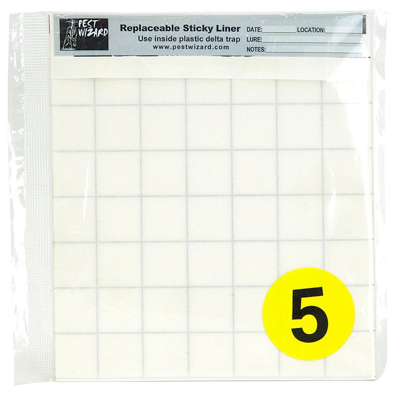 Set of five Pest Wizard Plastic Delta Trap sticky liners by Grow Organic for effective pest control in gardens or homes.