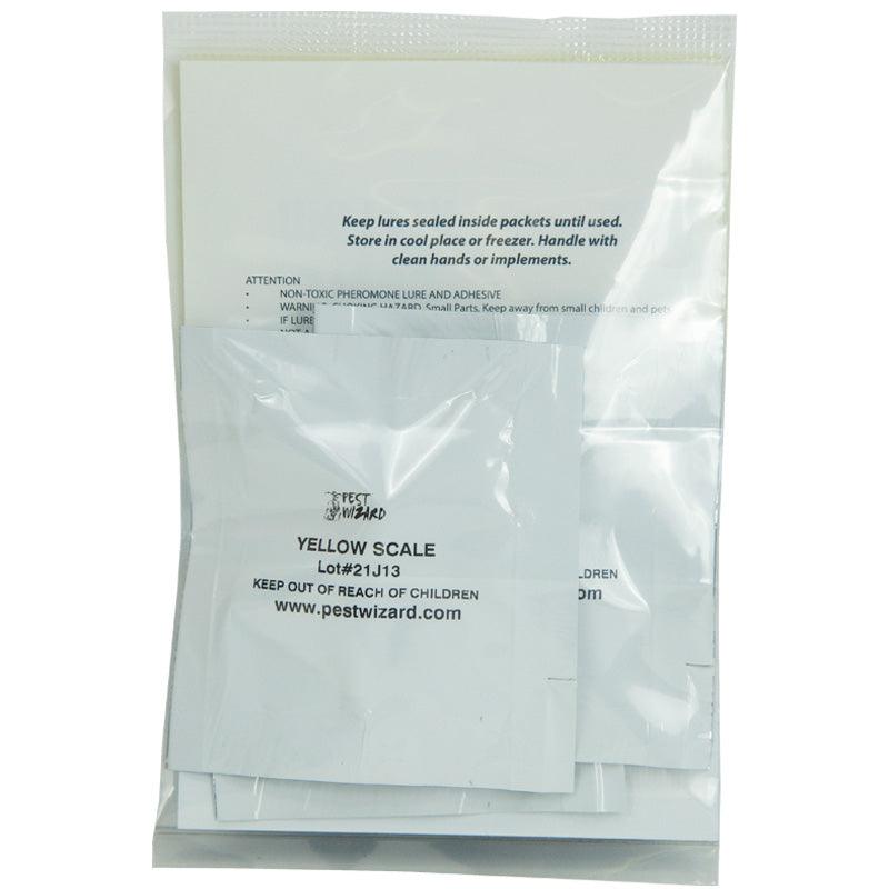 Grow Organic Pest Wizard Yellow Scale Lure 3-pack for pest control, showing bright yellow attractant traps for pests.