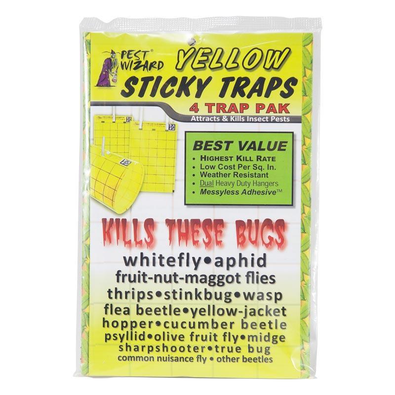 Grow Organic Pest Wizard Yellow Sticky Card Trap, large 4-pack for pest control, featuring bright yellow adhesive cards to catch pests.