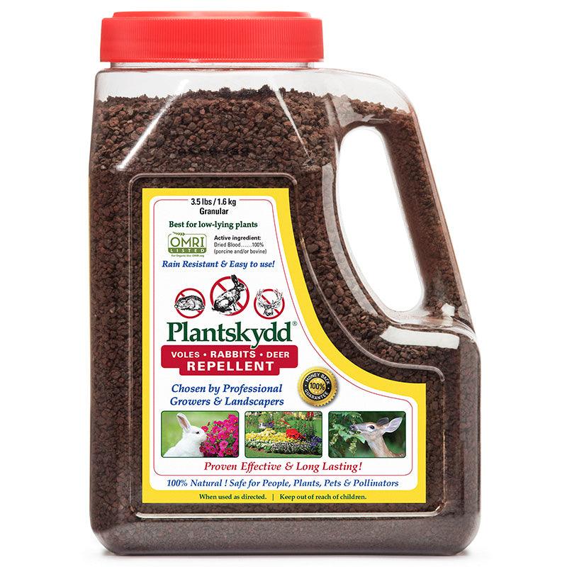 Grow Organic Plantskydd rabbit and small animal repellent in 3.5 lb container for pest control, safe for gardens and plants.