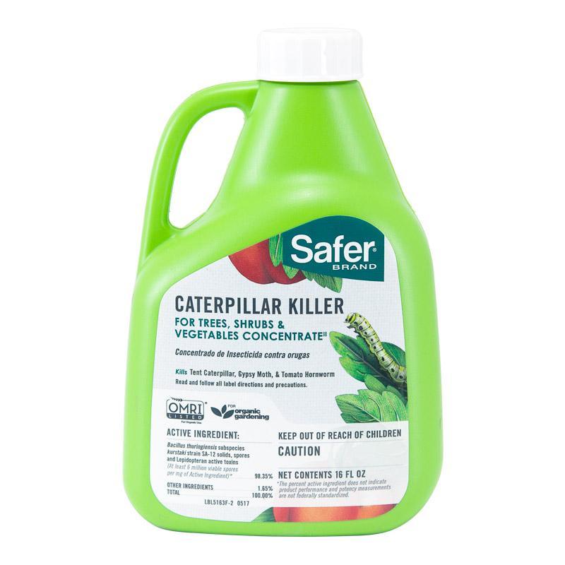 Grow Organic Safer Caterpillar Killer II pest control spray in a 16 oz bottle, designed to manage caterpillars on vegetables and plants.