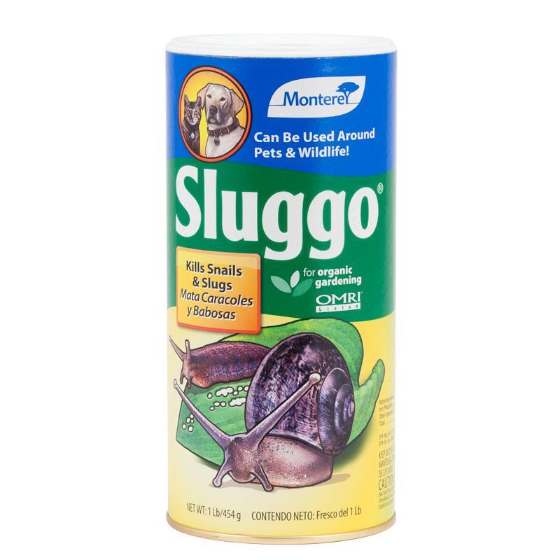 Grow Organic Sluggo pest control bottle, 1 lb container for organic slug and snail management in gardens.