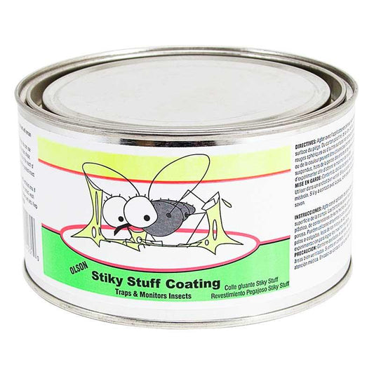 Grow Organic Stiky Stuff Sticky Coating pest control spray in 32 oz bottle showing the product label and applicator nozzle.