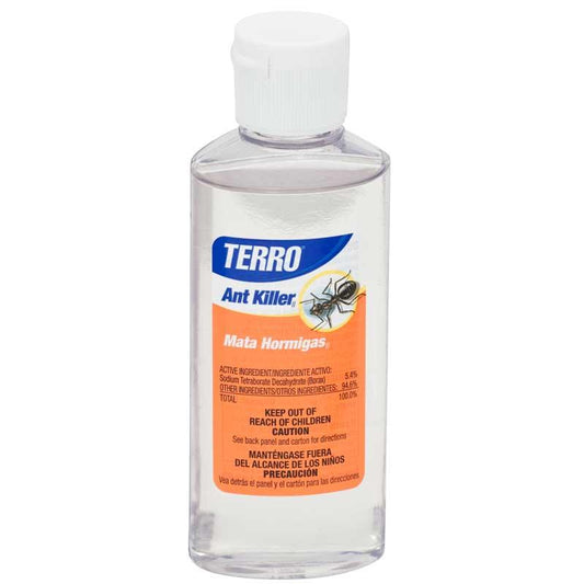 Grow Organic Terro Ant Bait in a 2 oz pest control container, designed to attract and eliminate ants effectively.