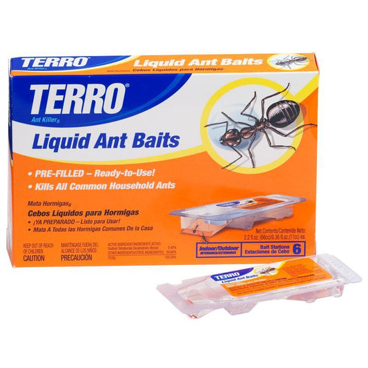 Grow Organic Terro Ant Bait Stations, pest control 6-pack for effective ant management, visible in the image.