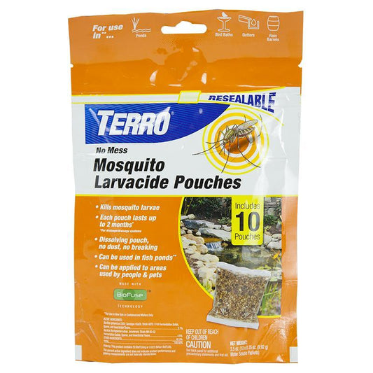 Grow Organic Terro Mosquito Larvacide Pouch, pest control product for mosquito larva management, 10-pack.