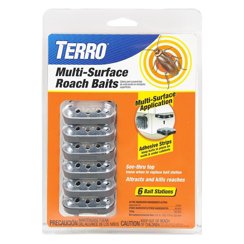 Grow Organic Terro Multi-Surface Roach Bait pack with six pest control bait stations for effective roach elimination.