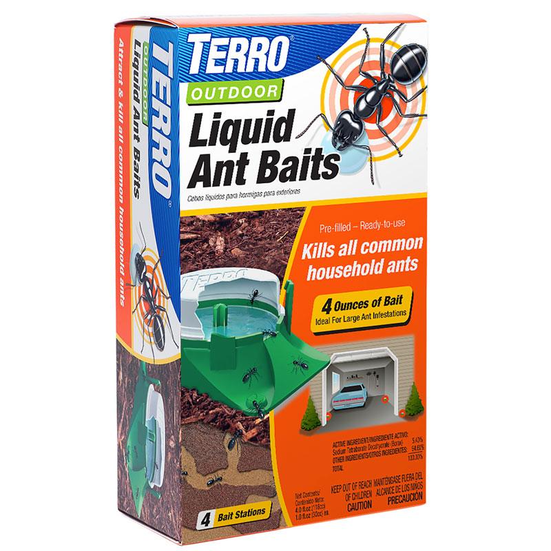 Grow Organic Terro Outdoor Ant Bait Station pest control set with four stations for outdoor ant prevention and control.