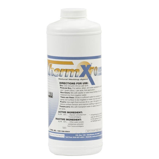 Grow Organic Therm X70 Yucca Extract quart for pest control, showing the natural yucca plant extract container.