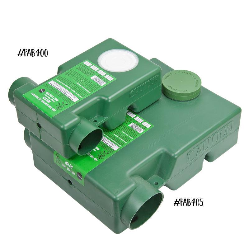 Grow Organic Wilco Mouse and Rat Bait Station for pest control, featuring a secure plastic trap with entry points for rodents.