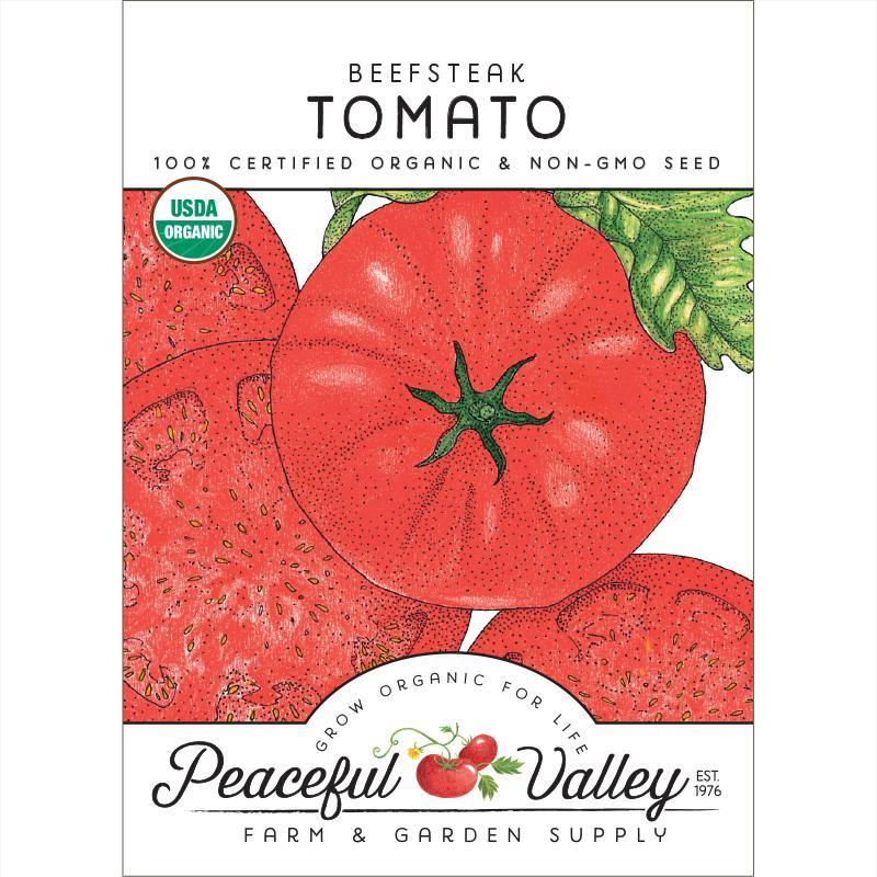 Organic Grow Organic beefsteak tomato seeds in a packet, ideal for vegetable gardening and home-grown tomato cultivation.