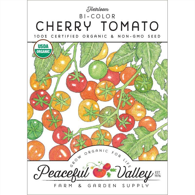 Organic bi-color cherry tomato seeds by Grow Organic, fresh vegetable seeds for home gardening.