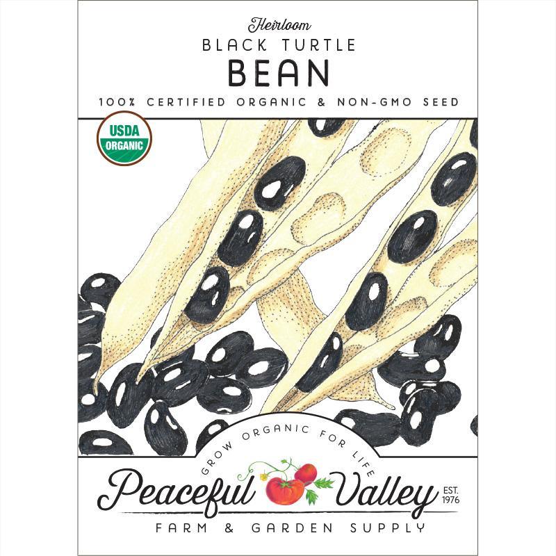 Organic Black Turtle Bush Bean Seeds from Grow Organic, vegetable seeds pack with black beans and bush growth habit.