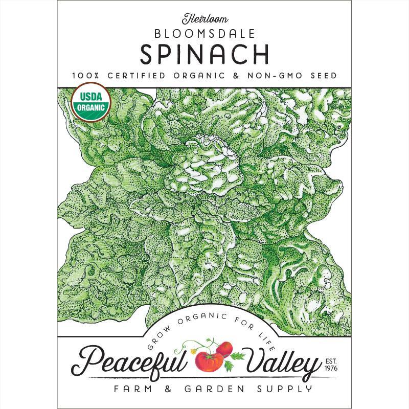 Organic Bloomsdale Spinach Seeds from Grow Organic in a pack, ideal for planting fresh vegetable greens.