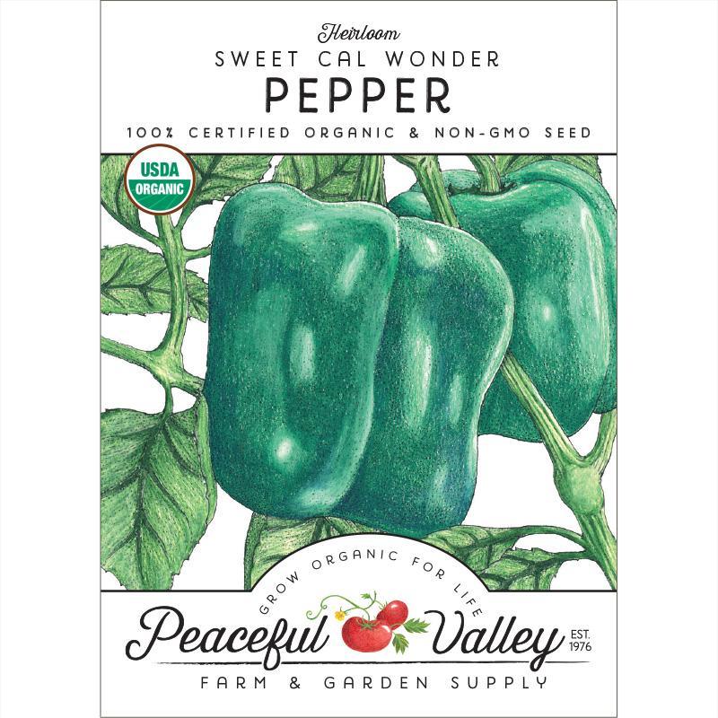 Organic Cal Wonder sweet pepper seeds from Grow Organic in a pack, ideal for planting vibrant, sweet vegetable peppers.