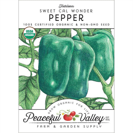 Organic Cal Wonder sweet pepper seeds from Grow Organic in a pack, ideal for planting vibrant, sweet vegetable peppers.