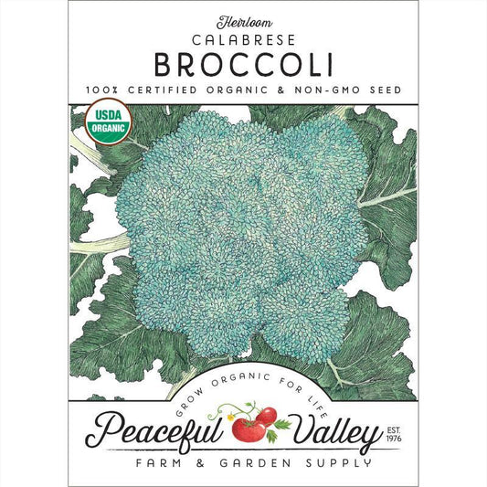 Organic Calabrese Broccoli Seeds by Grow Organic in a packet, ready for planting vegetable seeds for home gardening.