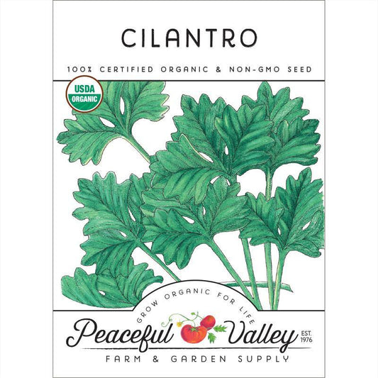 Organic cilantro seeds from Grow Organic in a vegetable seeds pack, ready for planting in your garden.
