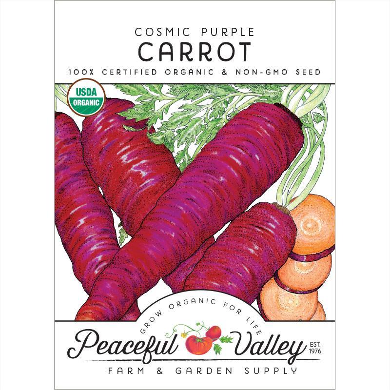 Organic Cosmic Purple Carrot Seeds pack by Grow Organic, showcasing vibrant purple carrot vegetable seeds.