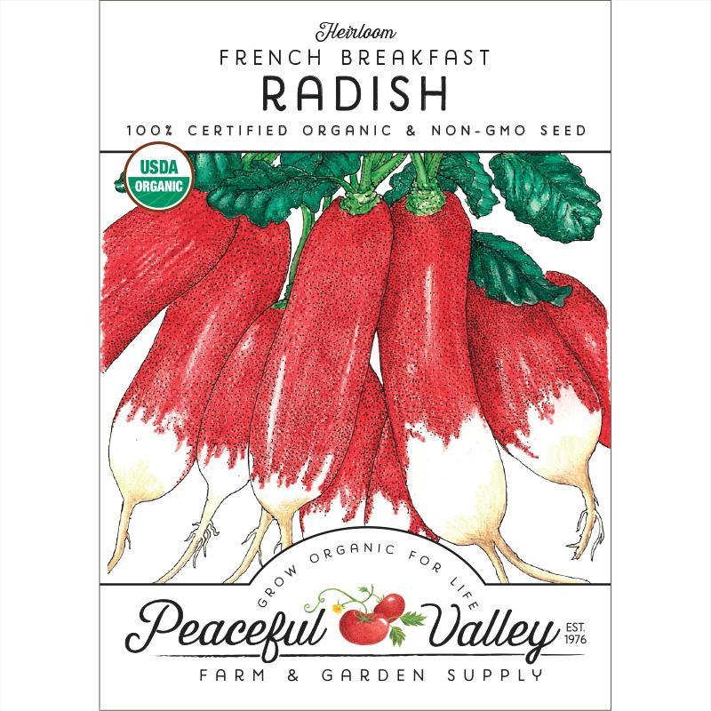 Organic French Breakfast Radish Seeds by Grow Organic, packaged vegetable seeds for planting fresh radishes.