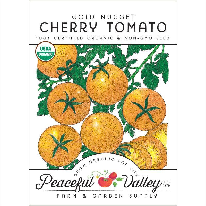 Organic Gold Nugget Tomato Seeds from Grow Organic, small vegetable seeds for growing vibrant, flavorful cherry tomatoes.