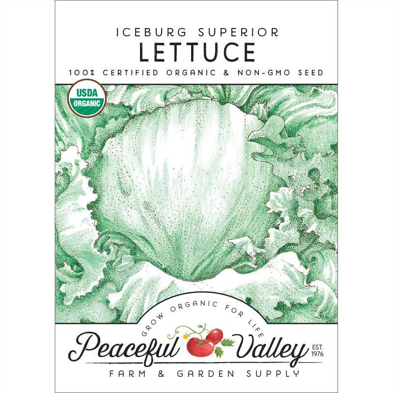 Organic Iceberg Superior Lettuce Seeds from Grow Organic, vegetable seed pack for growing fresh, crisp lettuce at home.