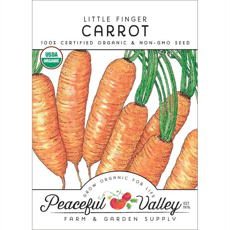 Organic Little Finger Carrot Seeds by Grow Organic in a vegetable seed packet, ideal for home gardening and organic vegetable growing.