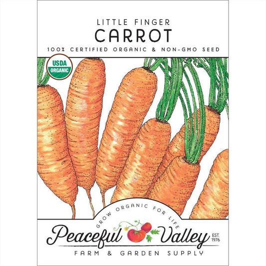 Organic Little Finger Carrot Seeds by Grow Organic in a vegetable seed packet, ideal for home gardening and organic vegetable growing.