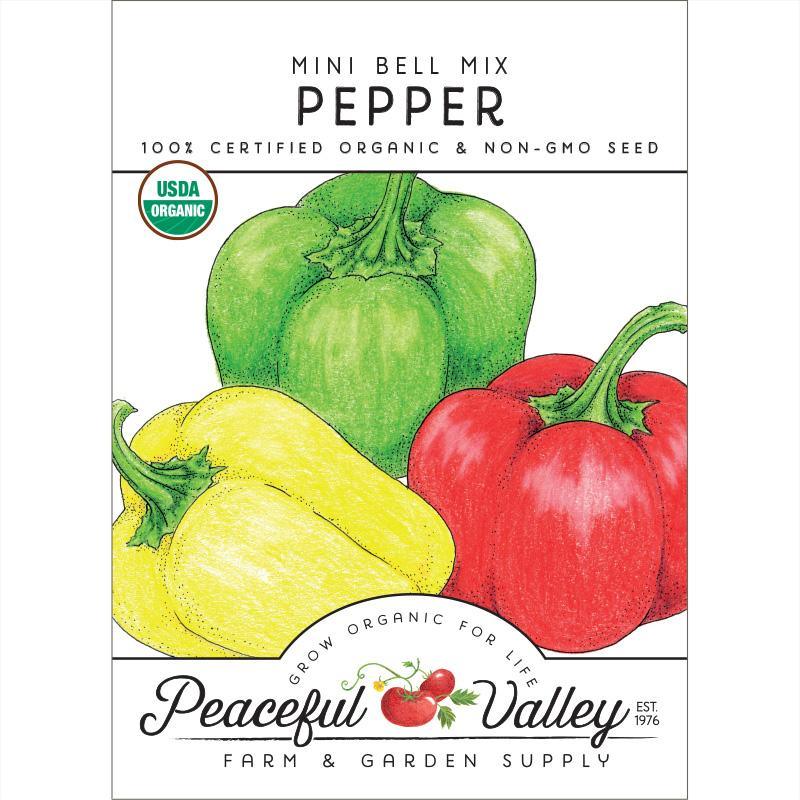 Organic mini bell mix sweet pepper seeds from Grow Organic, vegetable seeds for planting colorful, flavorful peppers.
