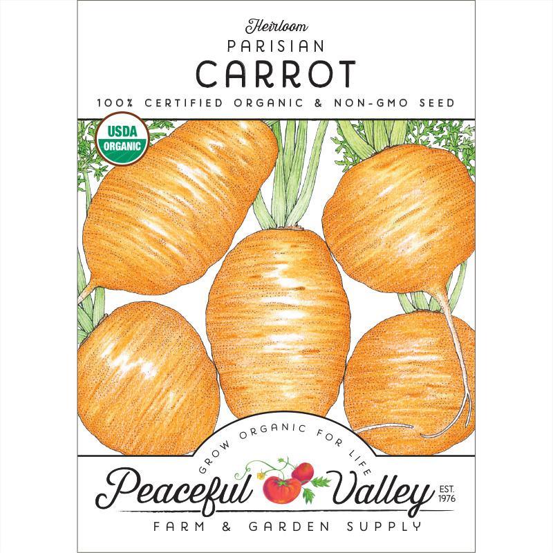 Organic Parisian Carrot Seeds from Grow Organic, showing a packet of vegetable seeds for growing carrots at home.