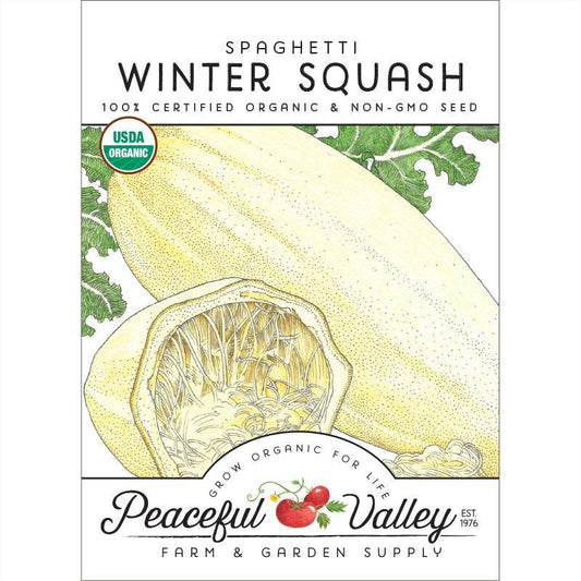 Organic Spaghetti Winter Squash seeds from Grow Organic, vegetable seeds for planting spaghetti squash in the garden.