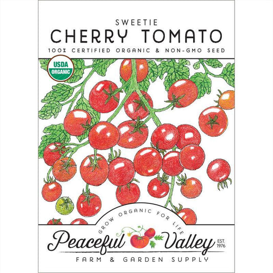Organic Sweetie Tomato Seeds from Grow Organic, packaged vegetable seeds for growing sweet, flavorful tomatoes at home.