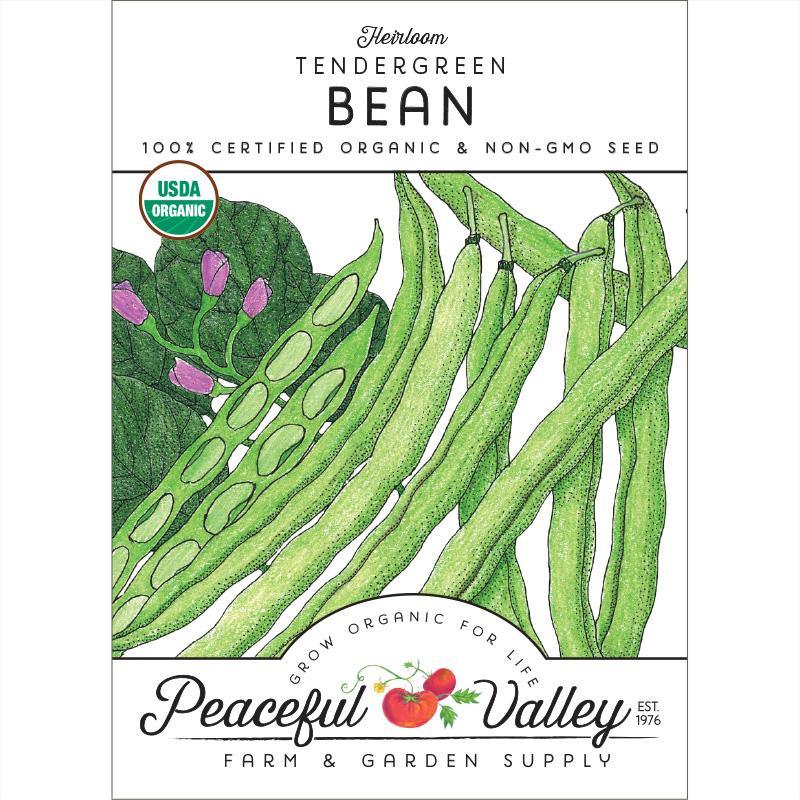 Organic Tendergreen Bush Bean Seeds from Grow Organic, packaged vegetable seeds for home gardening.