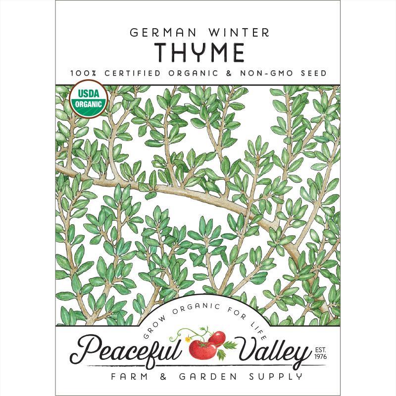 Organic German Winter Thyme vegetable seed pack from Grow Organic, featuring fresh thyme seeds for winter planting.