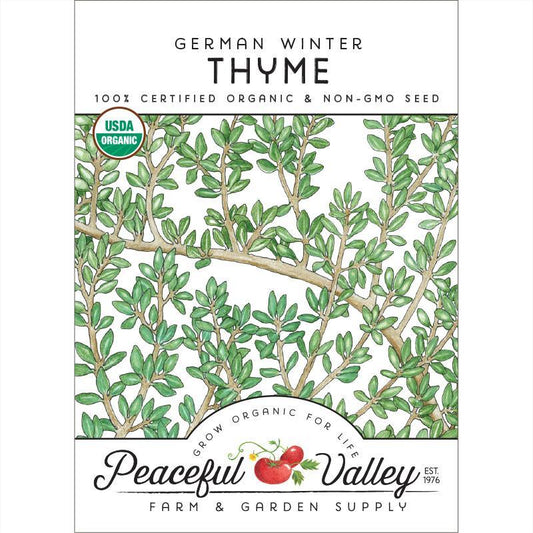 Organic German Winter Thyme vegetable seed pack from Grow Organic, featuring fresh thyme seeds for winter planting.