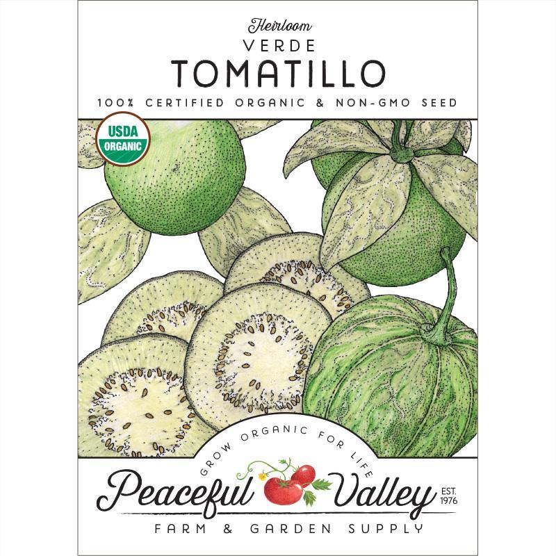 Organic Verde Tomatillo Seeds from Grow Organic, showcasing a pack of vegetable seeds for planting healthy tomatillos.