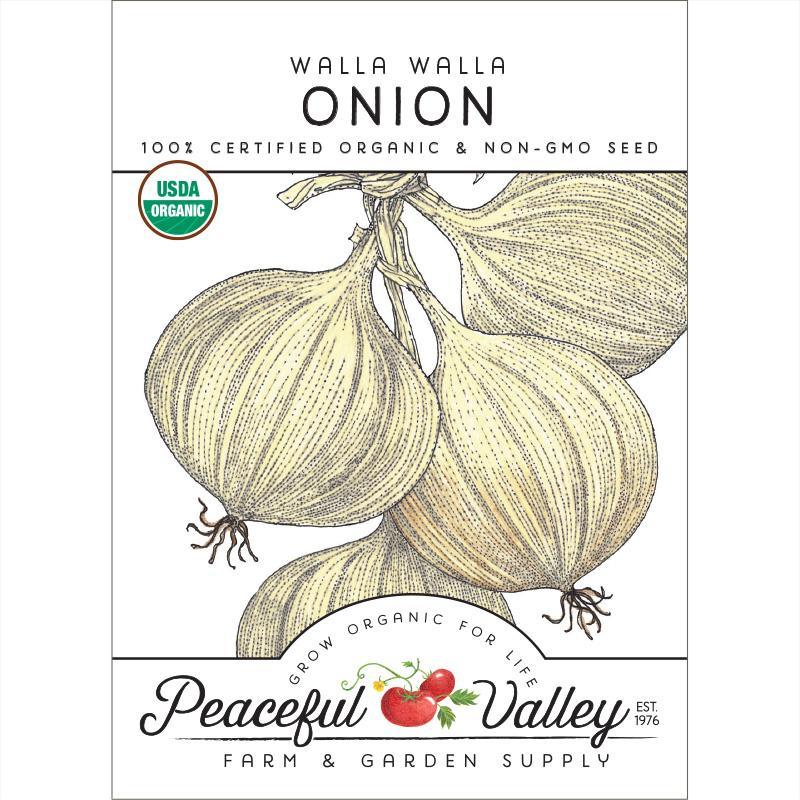 Organic Walla Walla Onion Seeds pack by Grow Organic, showcasing vegetable seed packet with fresh onion seed image.